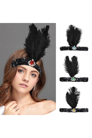 Etnik Stil Saç Bandı, Yapay Elmas Ve Tüy Süslemeleri İle0002 Diğer