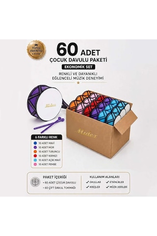 Midex Tf-20-60x Örf Aletleri Seti Çocuk Davulu Seti Toptan Paket-2 6 Renk, 60 Adet