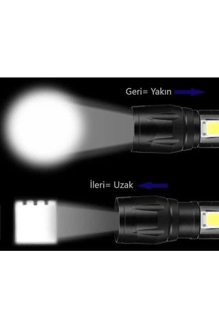 Single Sword Şarjlı Küçük Boy El Feneri - Kutulu Ve Kemere Takma Aparatlı Siyah