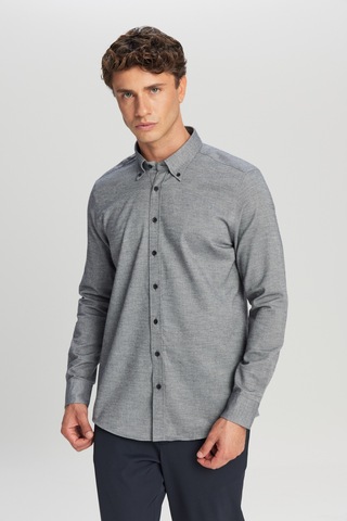 Premıum Altınyıldız Erkek Antrasıt %100 Pamuk Slim Fit Dar Kesim Düğmeli Yaka Diagonal Desenli Flanel Gömlek Antrasit