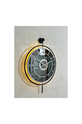 Pey Aksesuar Metal Camlı Duvar Saati 40x60cm Işıklı Gerçek Cam Duvar Saati Modern Tasarım Siyah-füme-beyaz-gümüş