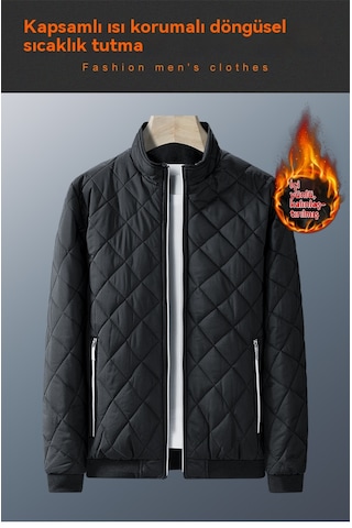 Kalınlaştırılmış Polar Astarlı Sıcak Günlük Erkek Ceketi Siyah