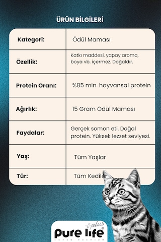 Purelife Plus 3'lü Stick Somonlu Kedi Ödül Çubukları 3 x 15 G