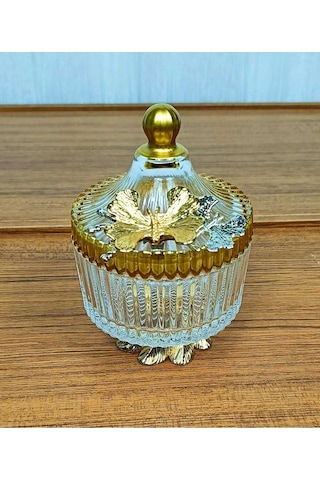 Elta Collection Yeni Model Gold Metal Ayaklı Kapaklı Kelebekli Şekerlik Sunumluk Çerezlik Hediyelik Gold