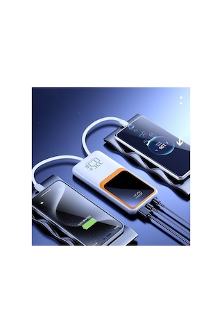 10000mah Powerbank 22.5w Hızlı Şarj Özellikli Type C Ve Lightning Kablolu Pd Taşınabilir Şarj Aleti Beyaz