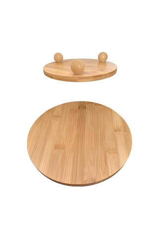 Balsa Bambu Top Ayaklı Yuvarlak Lüx Sunumluk-kahvaltı,pasta Çok Amaçlı Sunumluk 30cm Tex104 Kahverengi