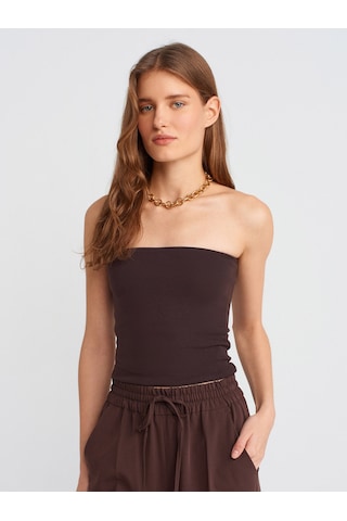 Dilvin 20659 Crop Top-koyu Kahve Koyu Kahve