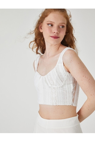 Koton Dantelli Crop Üst Ekru 2sal30286ık 2SAL30286IK010