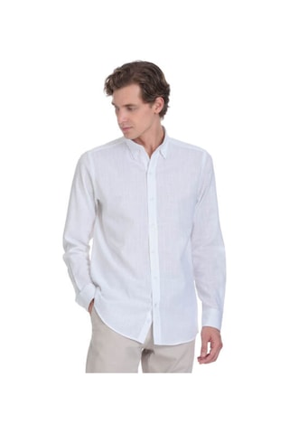 Hatemoğlu Beyaz Comfort Fit 100% Pamuk Düğmeli Yaka Uzun Kollu Casual Gömlek 4111993