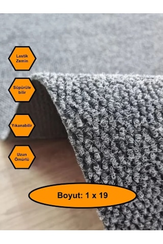 Gri Mısır Patlağı Desenli Sentetik Halı, Kaydırmaz Tabanlı Zemin Kaplama Ürünü, 1x19 Metre Gri