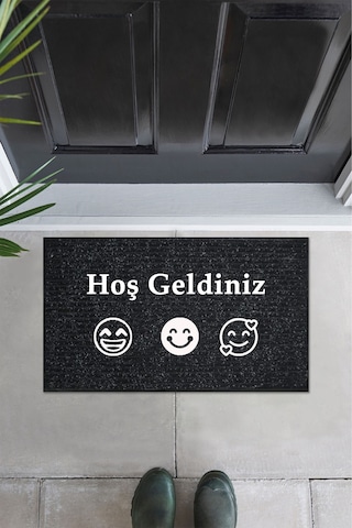 Balkon Ve Iç Dış Kapı Yıkanabilir Nem Alıcı Toz Alıcı Halı Kapı Önü Paspası Türkçe Hoş Geldiniz Siyah