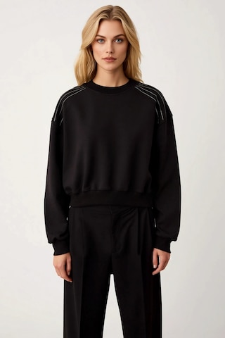 Benerly Kadın Bisiklet Yaka Reglan Kol Örme Sweatshirt Fonksiyonel Dayanı siyah