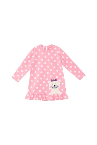 Denokids Ayıcık Kız Bebek Puantiyeli Pembe Elbise Çok Renkli