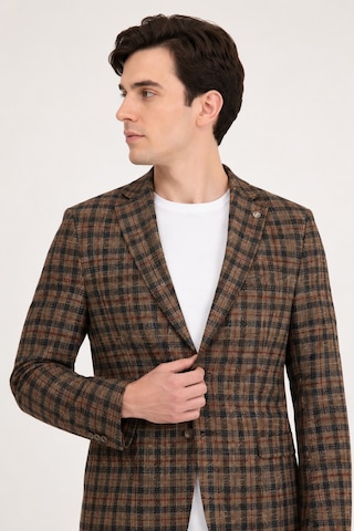 Sabri Özel Erkek Kareli Desen İki Düğmeli Yarım Astar Smart-casual Tek Ceket 6 Drop 12014-kahve