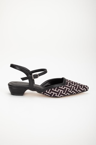 Baskılı Cilt Arka Açık Siyah Kadın Kısa Topuklu Ayakkbı-2695-sıyah Siyah