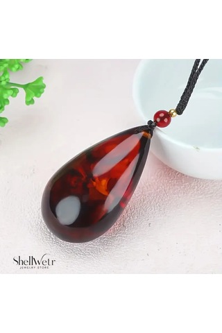 Ignis Gözyaşı Ateş Kehribarı Damla Şeklinde Unisex Kolye Kırmızı