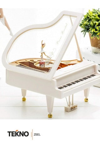 Teknozeel Piyano Şeklinde Müzik Kutusu Doğum Günü Hediyesi Balerini Dans Eden Müzik Kutusu Beyaz