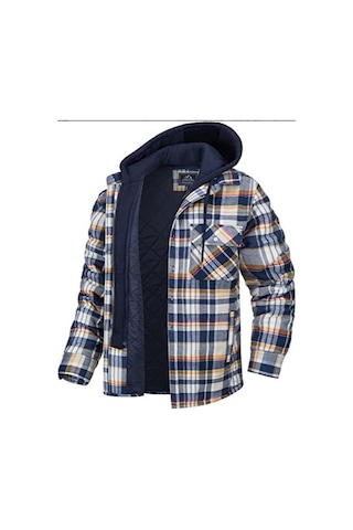 Edwardest Erkek Kareli Uzun Kollu Oversized Kapüşonlu Ceket Turuncu