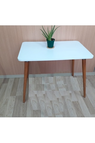 Depolife Ahşap Ayaklı Mutfak Yemek Masası 60X90 Cm Gürgen Masif Ayak Beyaz