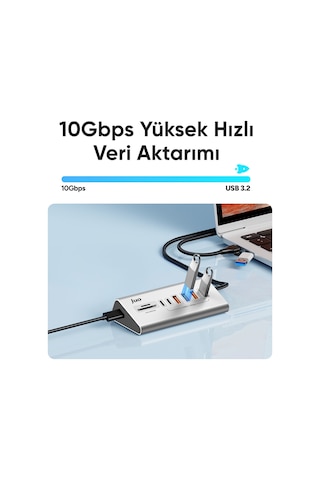 Juo Jh432 Type-c Ve Usb-a 8 Portlu 4 Usb-a 2 Type-c 10gbps Usb Hub Çoklayıcı Sd/microsd Kart Okuyucu Dönüştürücü Hub