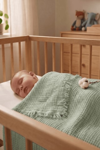 Müslin Püsküllü 4 Katlı Müslin Battaniye 90x120 Cm - Ze4katlı Yeşil