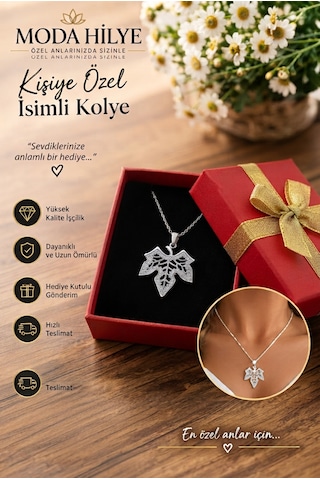 Gümüş Çınar Yaprağı Kolye 925 Ayar Gümüş Beyaz - Gümüş