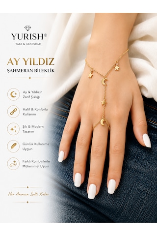 Kadın Gold Ay Yıldız Figürlü Şahmeran Bileklik