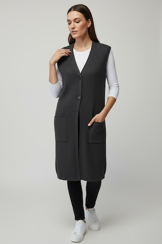 Kadın Önü 3 Düğmeli Üstten Cepli Uzun Yelek Koyu Gri