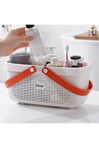 Springsun Banyo Malzemeleri Depolama Sepeti: Taşınabilir, Su Akıtma Özelliği, Dayanıklı Plastik, Büyük Boy 29.5 15 15.5 Cm , Turuncu-beyaz Diğer