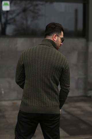 Martino Butik Unisex Balıkçı Yaka Triko Haki Kazak Haki
