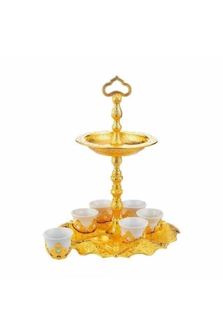 Hurmalıklı Tutaç Takımlı 6 Kişilik Zemzem,mırra Takımı Altın Renk