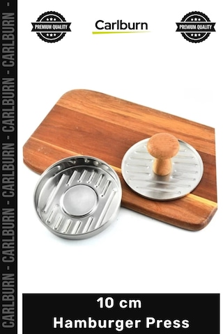 Press Profesyonel Metal Köfte Şekillendirici Ahşap Saplı Dayanıklı Kalıp 10 Cm Hamburger Press