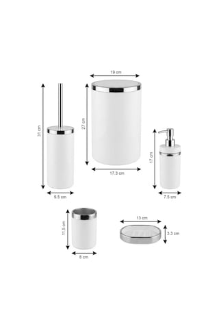 Makri Home Banyo Seti 5'li, Yuvarlak, Akrilik-çöp Kovası, Wc Fırçalık, Sıvı Sabunluk, Diş Fırçalık, El Sabunluk Beyaz