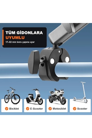 Newdaki Aksiyon Kamera Gidon Montaj Kelepçesi 360 Derece Alüminyum Bisiklet Motosiklet Tutucu Djı Osmo Action 6 Insta360 X5 Uyumlu Gri