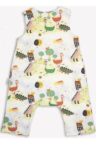 Ozmoz Ozmoz Dino Baskılı Organik Pile Detaylı Kız Bebek Tulum Çok Renkli