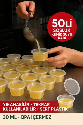 30 Ml Kendinden Kapaklı Şeffaf Sosluk Sızdırmaz, Sıcağa Dayanıklı, Tekrar Kullanılabilir 50 Li Set Diğer