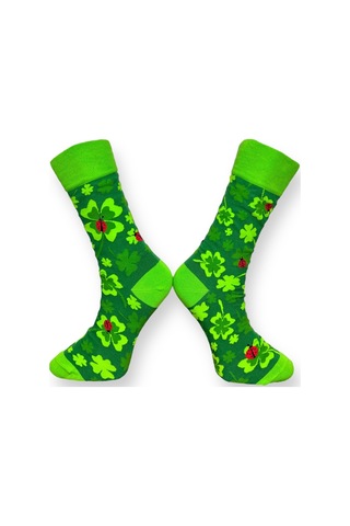 3'lü Unısex Doğa Temalı Yonca Ve Uğur Böceği Desenli Esnek Nem Alabilen Pamuklu Spor Soket Çoraplar Çok Renkli