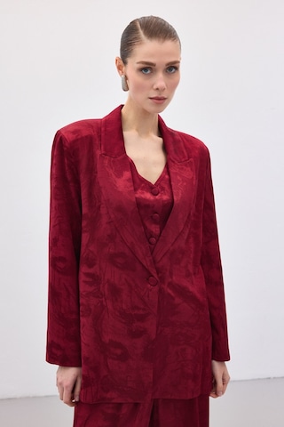 Sateen Jakarlı Uzun Ceket - Bordo-136769 Bordo