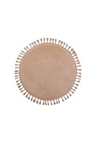 Modern Dekoratif Yuvarlak Puffy Peluş Ponpon Saçaklı Salon Oturma Odası Halısı Bej