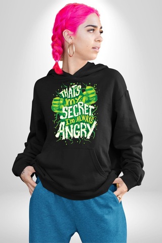 Bu Benim Sırrım Her Zaman Kızgınım Kadın Erkek Siyah Kapüşonlu Sweatshirt Hoodie Siyah