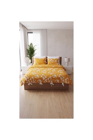 %100 Pamuk Çift Kişilik Çiçekli Bağcıklı Nevresim Seti 220x200 Cm 2 Desenli + 2 Düz Beyaz Yastık Kılıfı Sarı - 909838824 Sarı