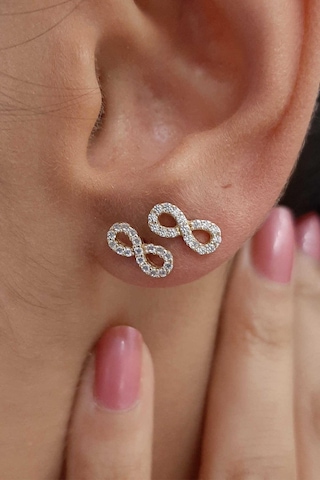 Fiyonk Kuyumculuk 14 Ayar Altın Taşlı Sonsuzluk Küpe 001