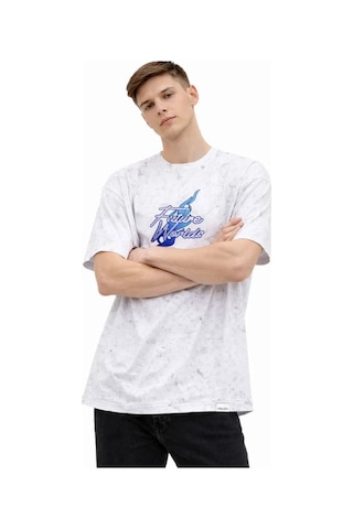 Yake Store Erkek Asit Yıkamalı Oversize Tişört Future Worlds Baskılı Bisiklet Yaka Kısa Kollu Streetwear %100 Pamuk Street Style T-shirt - Beyaz - Beyaz