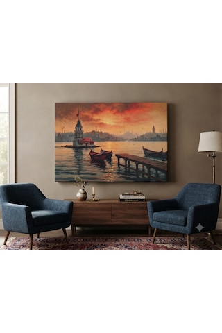 Ortaköy Tablo 60x90 Cm Büyük Boy Kafe Ve Salon Hediyelik Duvar Aksesuarı Siyah