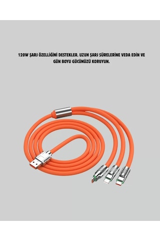 Home 120 W Şarj Ve Veri Aktarımı Kablo 3 Başlıklı Çok Amaçlı Kablo Yüksek Hızlı