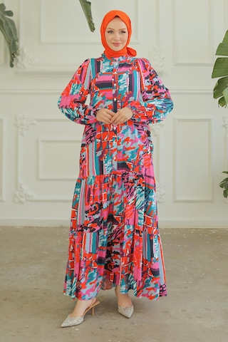 Armine Trend Desenli Renkli Elbise Pembe 24yt952-pembe Pembe