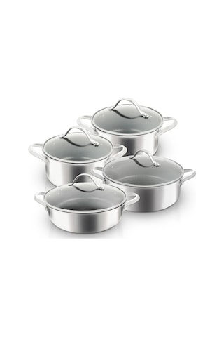 Uniqella Silver Pro Serisi 8 Parça Tencere Seti Çelik