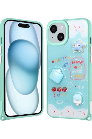 Goocamp Apple Uyumlu iPhone 14 Kılıf Parlayan Simli Kabartma Figürlü Cevze Kapak - Mor Ayı Mor Ayı