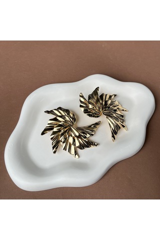 Kanatlı Altın Renkli Büyük Küpe Çok Renkli