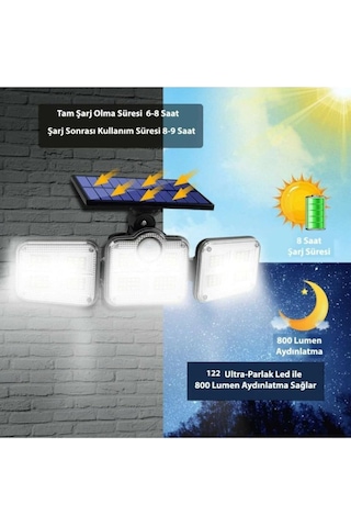 Lexroo Kumandalı Solar Güneş Enerjili 122 Ledli Hareket Sensörlü Bahçe Aydınlatma Sokak Lambası 1430 Standart